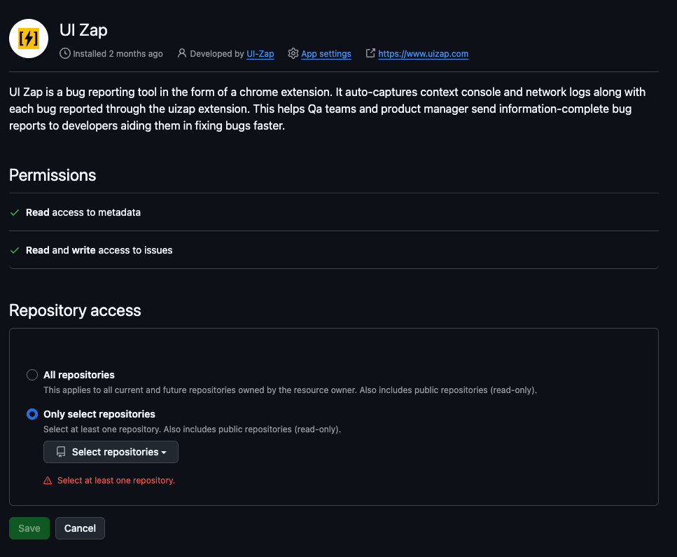Select GitHub repositories to connect