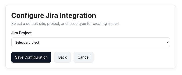 Select Jira project screen